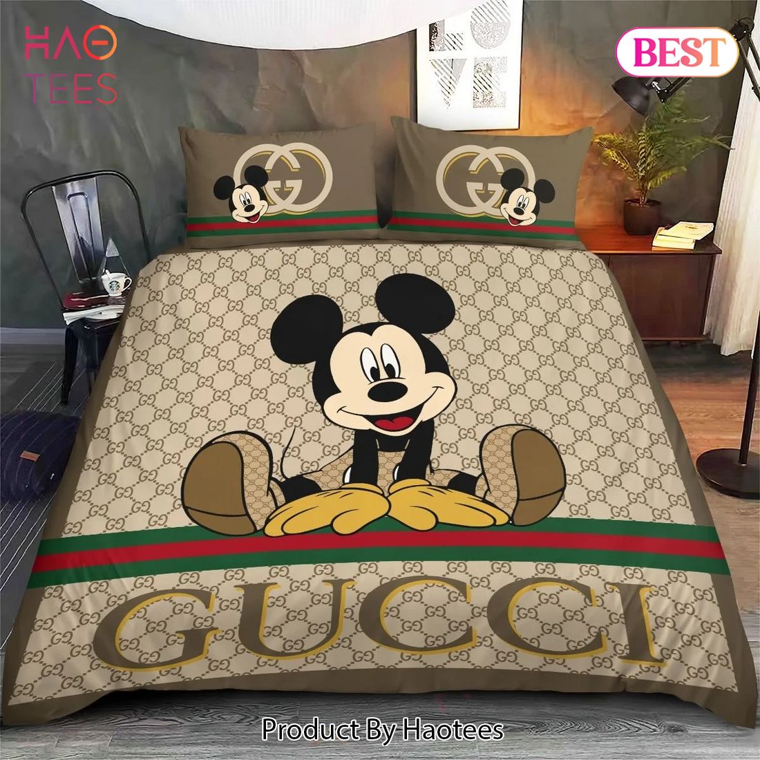 [SALE] Gucci Disney Mickey Logo Luxury Brand Bedding Set Home Decor Luxury Store