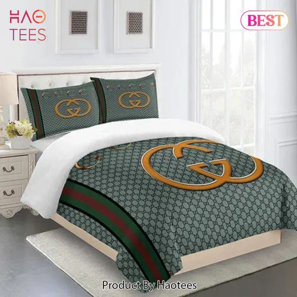 [SALE] Gucci Fashion Golden Logo Limited Luxury Brand Bedding Set Home Decor