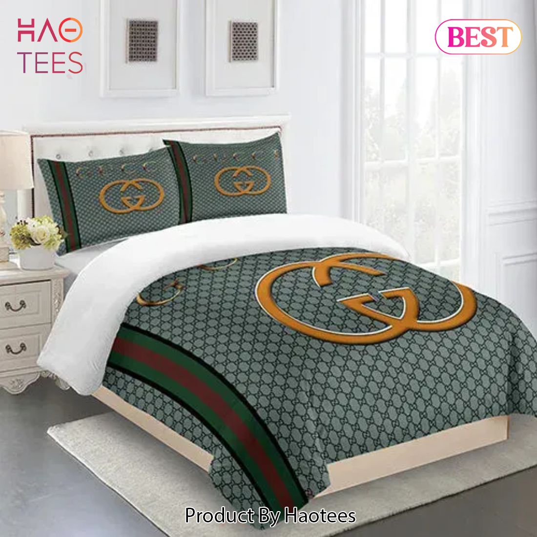 [SALE] Gucci Fashion Golden Logo Limited Luxury Brand Bedding Set Home Decor Luxury Store