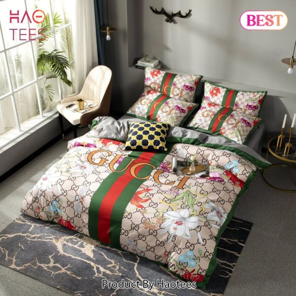 [SALE] Gucci Flowers Luxury Brand High-End Bedding Set Home Decor