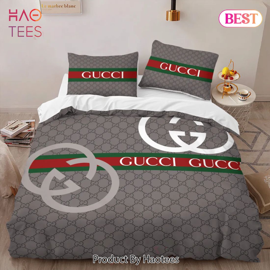 [SALE] Gucci Grey Limited Luxury Brand High-End Bedding Set Home Decor Luxury Store