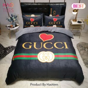 [SALE] Gucci Heart Black Luxury Brand Premium Bedding Set Duvet Cover Home Decor