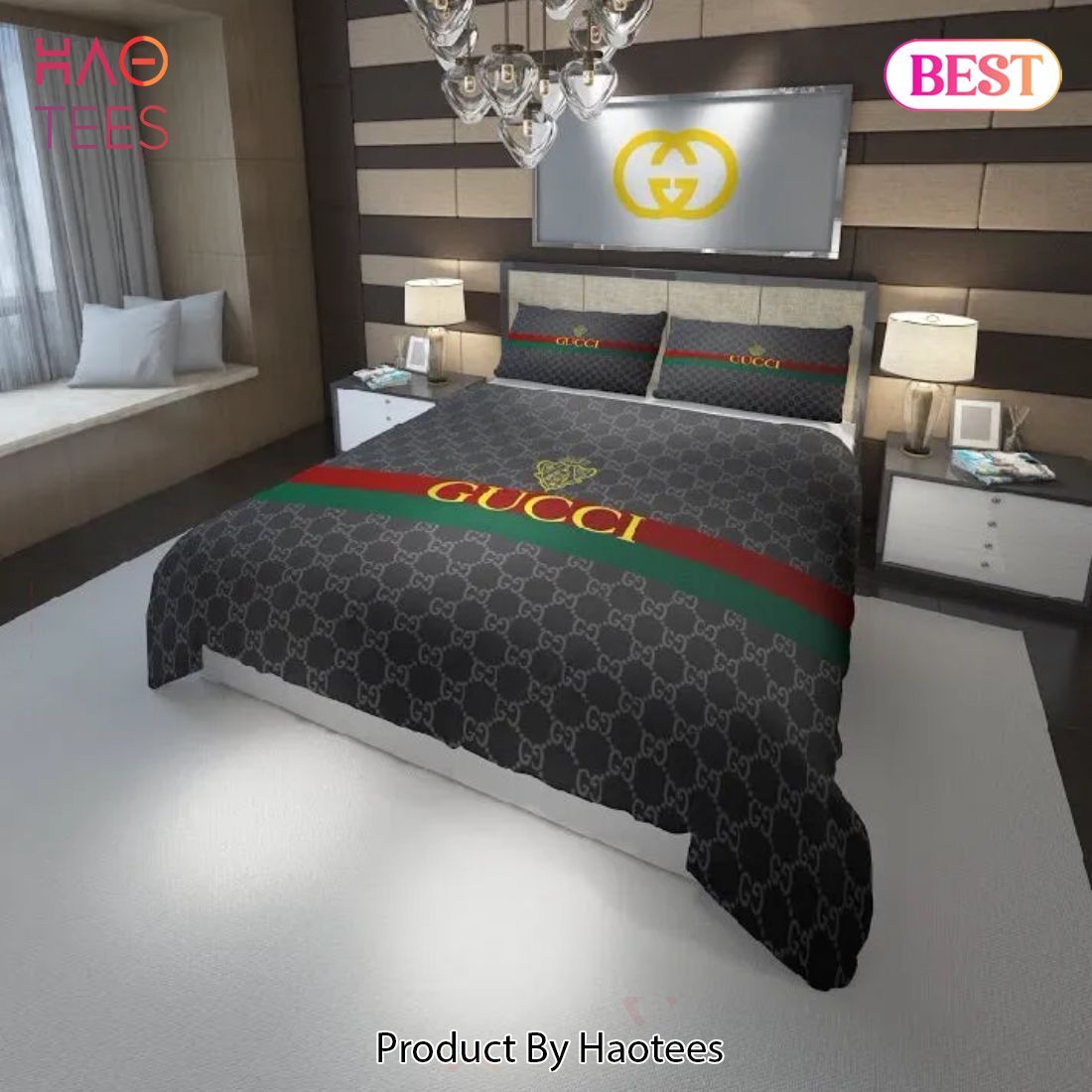 [SALE] Gucci Hot Logo Luxury Brand Bedding Set Bedspread Duvet Cover Set Home Decor Luxury Store