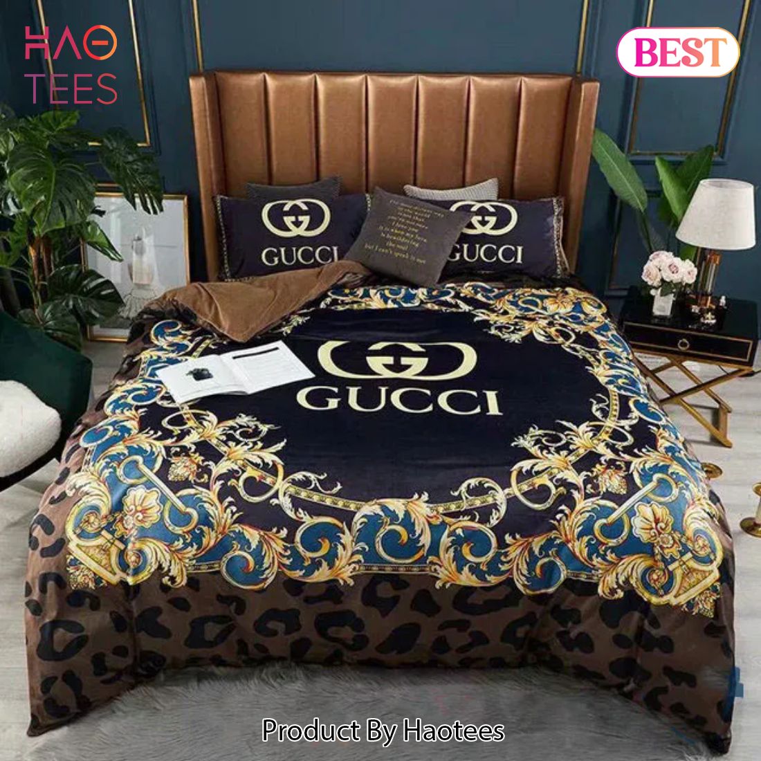 [SALE] Gucci Leopard Luxury Brand Bedding Set Bedspread Duvet Cover Set Home Decor Luxury Store