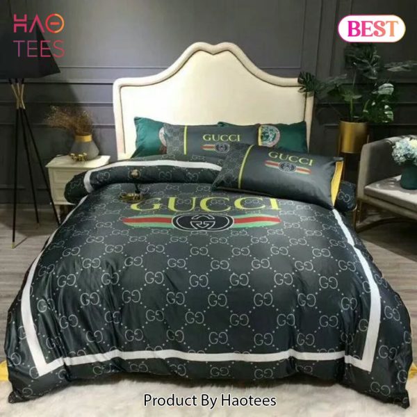 [SALE] Gucci Logo Black Luxury Brand High-End Bedding Set Home Decor
