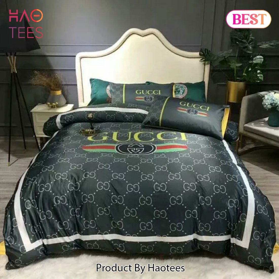 [SALE] Gucci Logo Black Luxury Brand High-End Bedding Set Home Decor Luxury Store