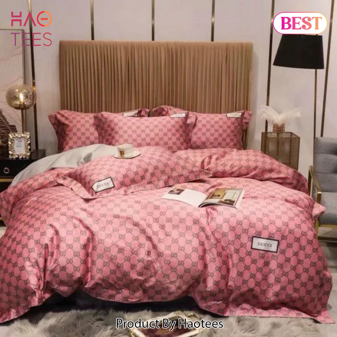 [SALE] Gucci Logo Pinky Luxury Brand High-End Bedding Set Home Decor Luxury Store