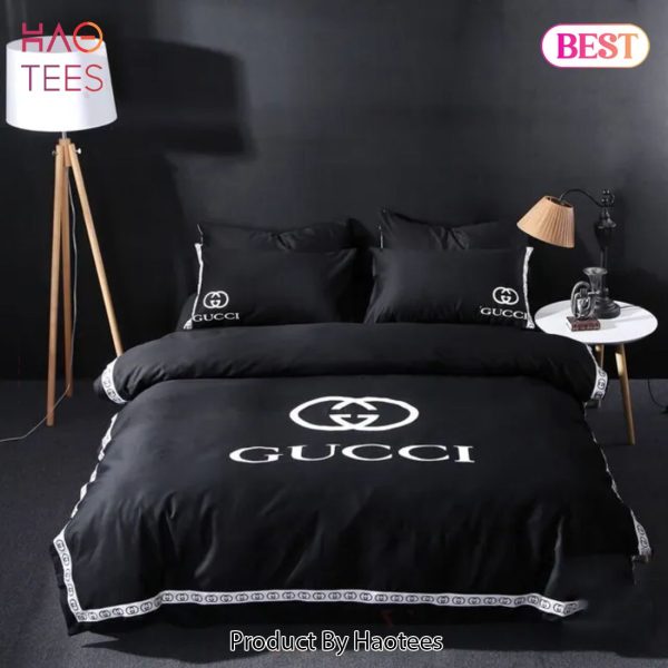 [SALE] Gucci Luxury Brand Black Bedding Set Bedspread Duvet Cover Set Home Decor