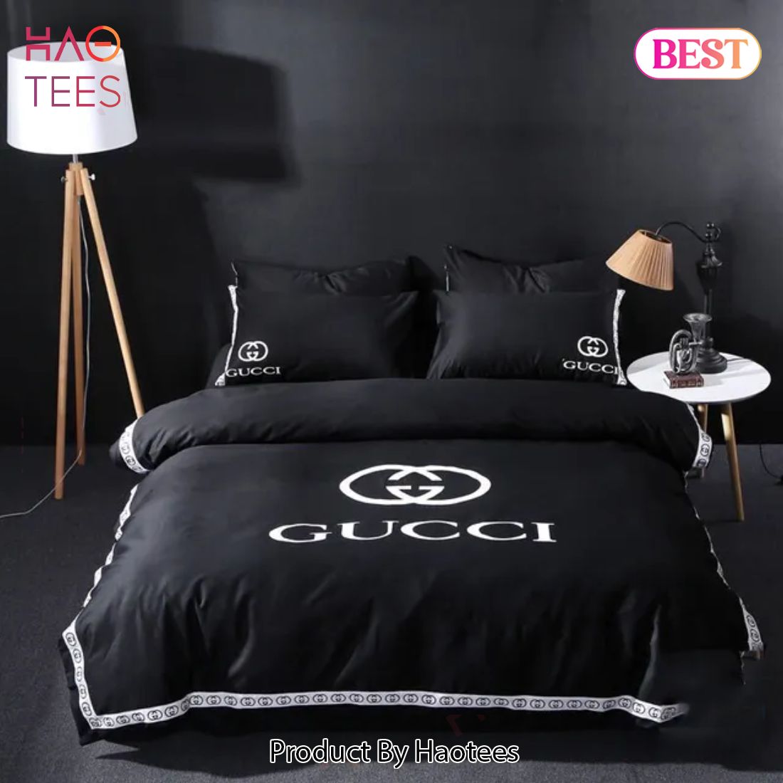 [SALE] Gucci Luxury Brand Black Bedding Set Bedspread Duvet Cover Set Home Decor Luxury Store