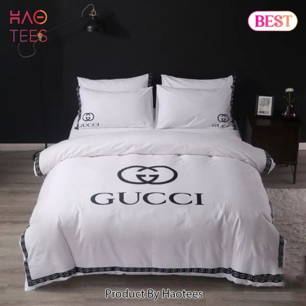 [SALE] Gucci Luxury Brand White Bedding Set Bedspread Duvet Cover Set Home Decor
