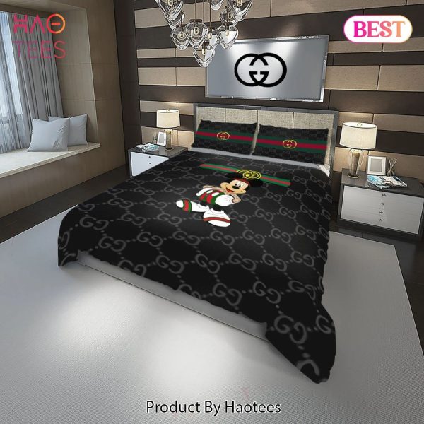 [SALE] Gucci Mickey Black Fashion Logo Luxury Brand Bedding Set Home Decor