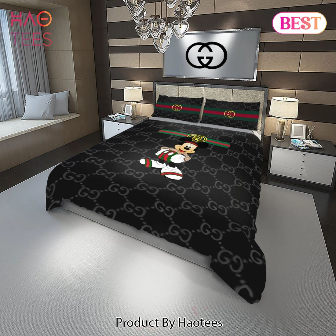 [SALE] Gucci Mickey Black Fashion Logo Luxury Brand Bedding Set Home Decor Luxury Store