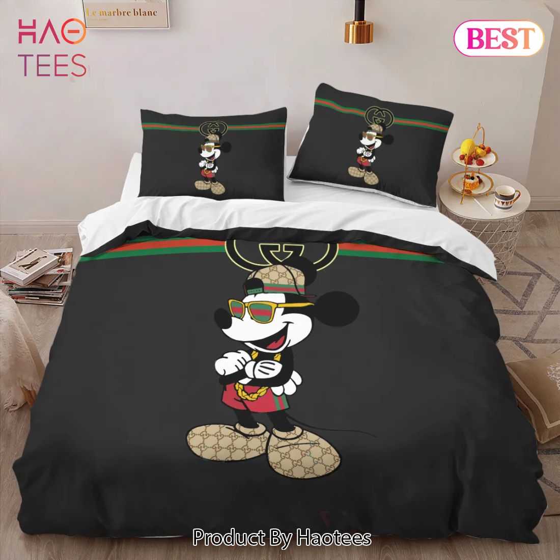 [SALE] Gucci Mickey Black Limited Luxury Brand High-End Bedding Set Home Decor Luxury Store