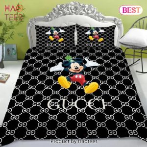 [SALE] Gucci Mickey Black Logo New Luxury Brand Bedding Set Bedspread Duvet Cover Set Home Decor