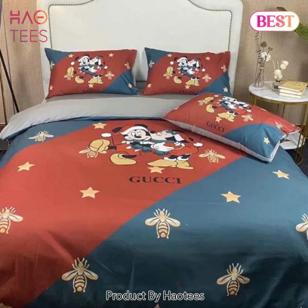 [SALE] Gucci Mickey Couple Christmas Luxury Brand High-End Bedding Set Home Decor