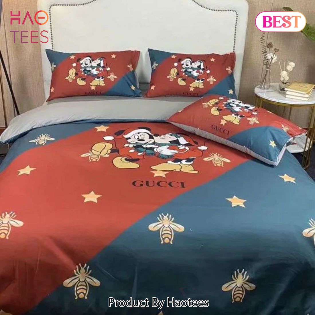 [SALE] Gucci Mickey Couple Christmas Luxury Brand High-End Bedding Set Home Decor Luxury Store