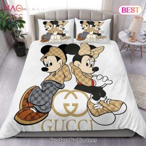 [SALE] Gucci Mickey Couple Logo Luxury Brand Bedding Set Home Decor