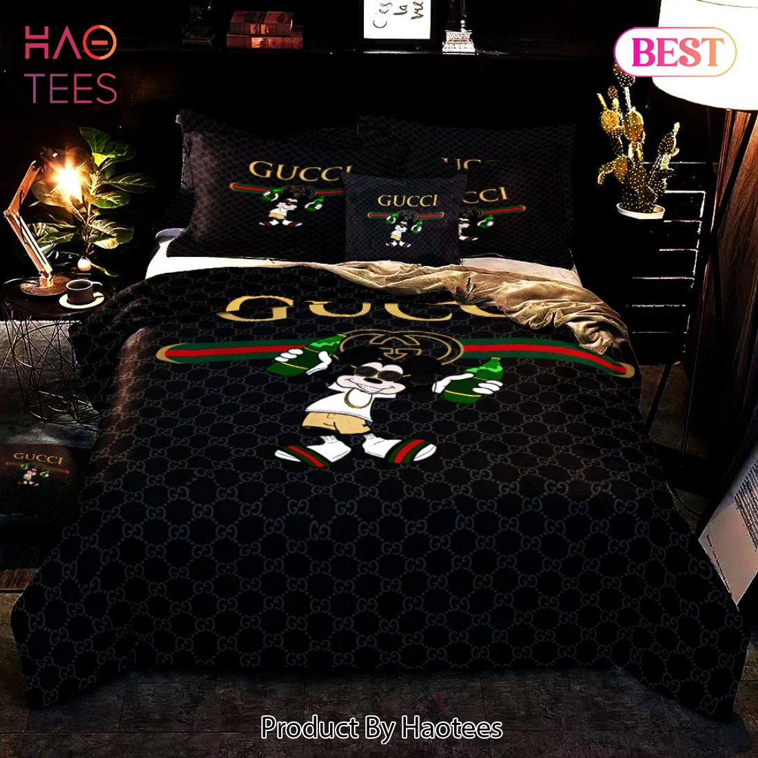 [SALE] Gucci Mickey Drinking Fashion Logo Luxury Brand Premium Bedding Set Home Decor Luxury Store