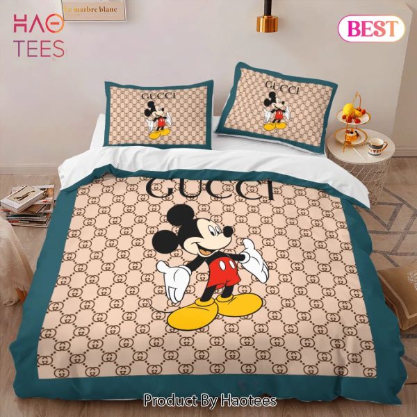 [SALE] Gucci Mickey Fashion Logo Premium Luxury Brand High-End Bedding Set LV Home Decor