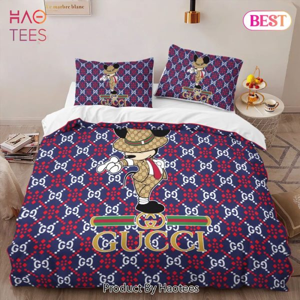 [SALE] Gucci Mickey Hot Fashion Logo Premium Luxury Brand High-End Bedding Set LV Home Decor