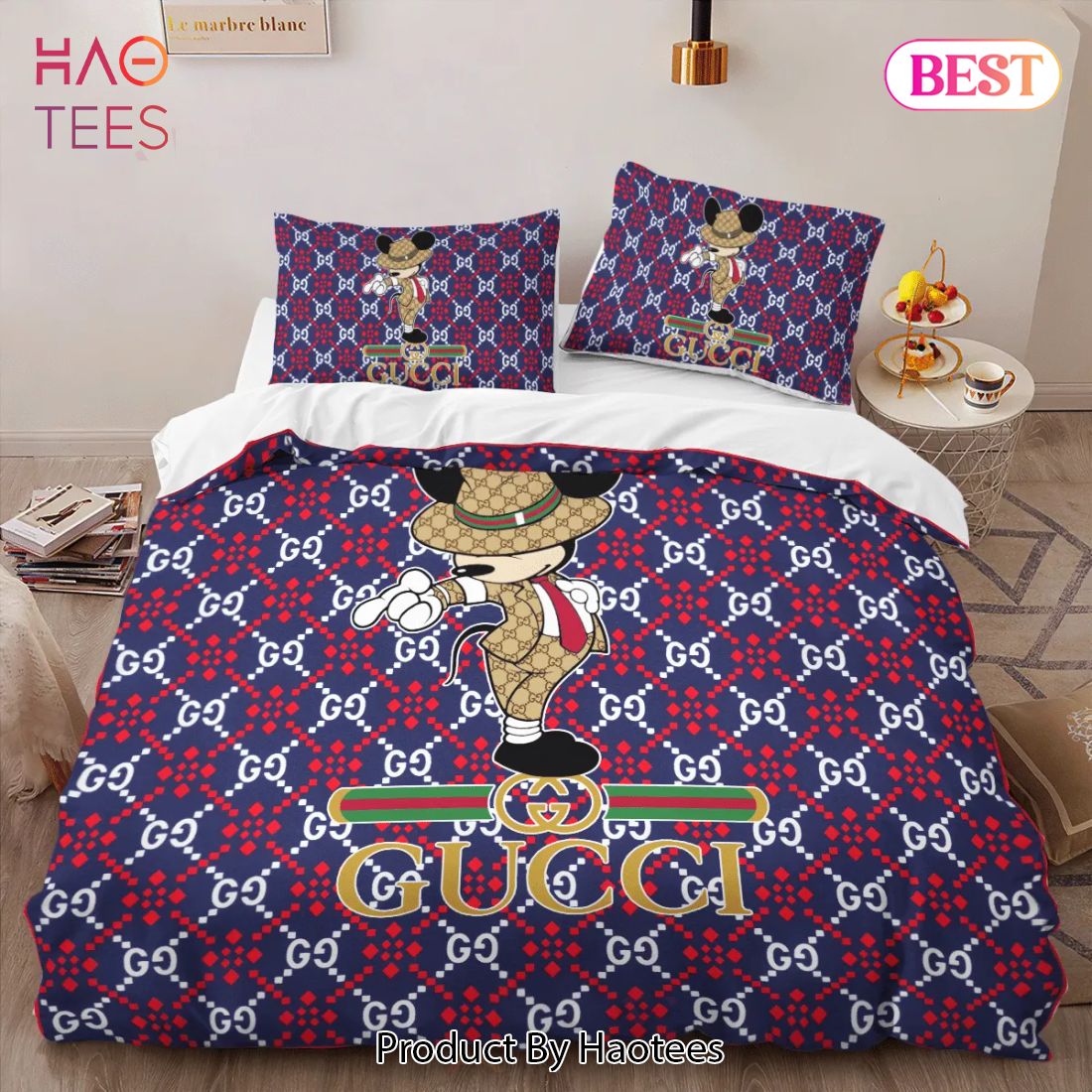 [SALE] Gucci Mickey Hot Fashion Logo Premium Luxury Brand High-End Bedding Set LV Home Decor Luxury Store