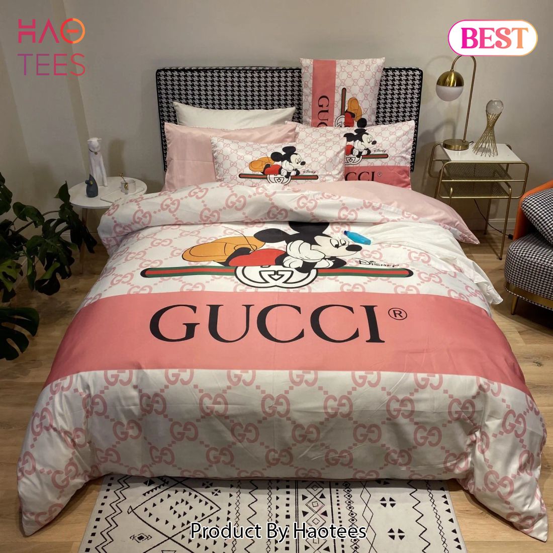 [SALE] Gucci Mickey Luxury Brand Bedding Set Bedspread Duvet Cover Set Home Decor Luxury Store