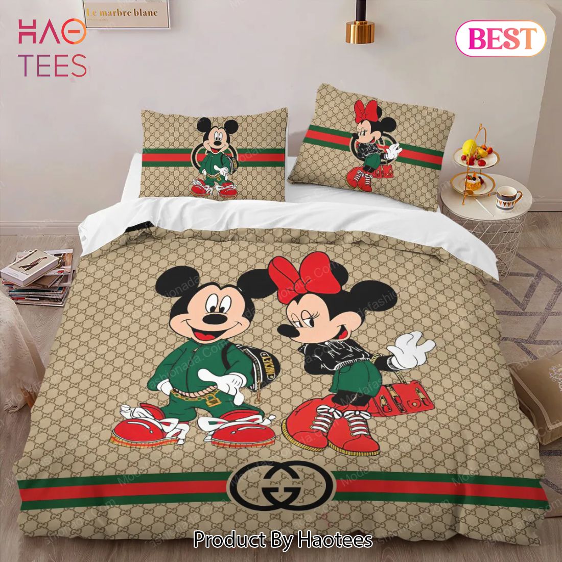 [SALE] Gucci Mickey Mouse Luxury Fashion Brand Bedding Set Bedspread Duvet Cover Set Luxury Store