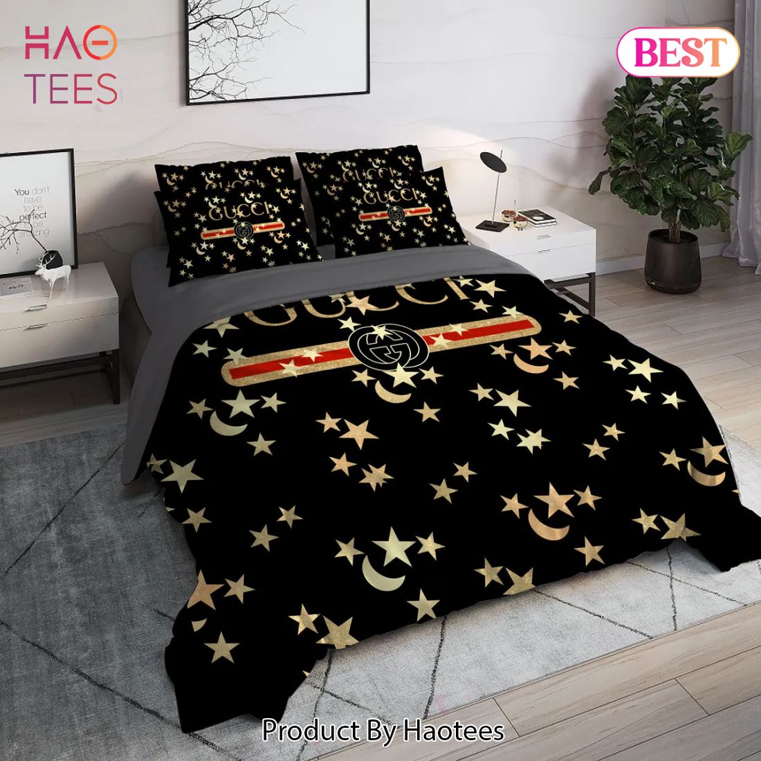 [SALE] Gucci Moon Star Luxury Brand High End Premium Bedding Set Home Decor Luxury Store