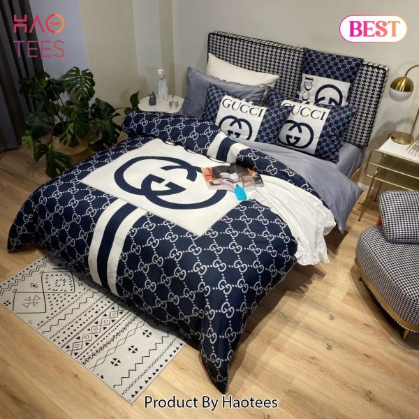 [SALE] Gucci Navy Luxury Brand High-End Bedding Set Home Decor