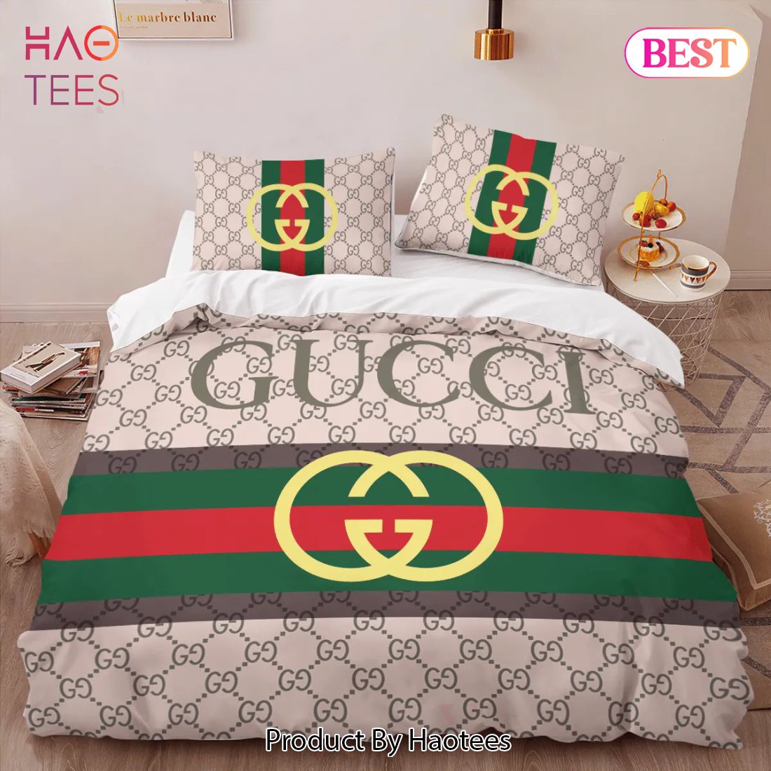 [SALE] Gucci New Brown Limited Luxury Brand High-End Bedding Set Home Decor Luxury Store