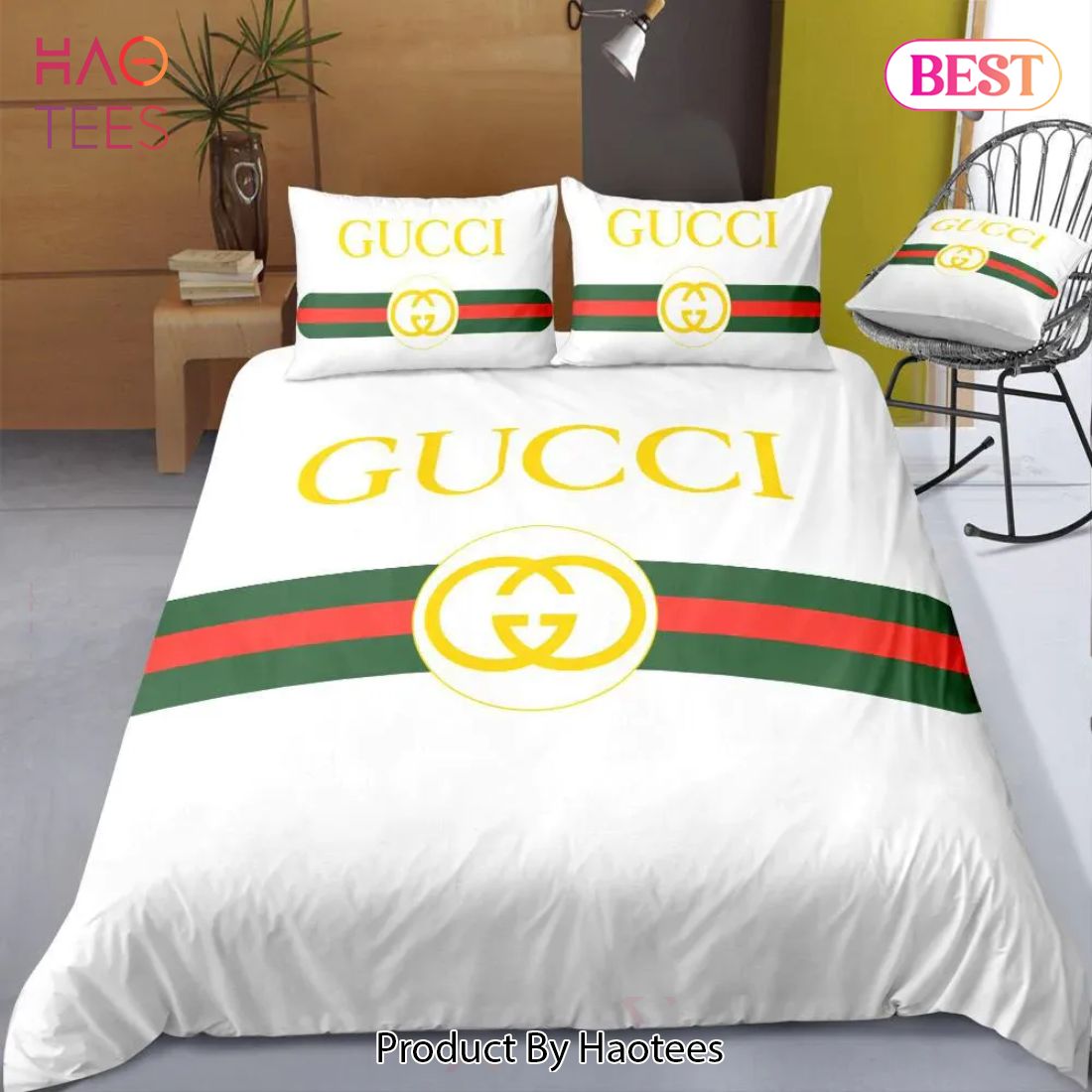 [SALE] Gucci New Hot Logo Luxury Brand Bedding Set Bedspread Duvet Cover Set Home Decor Luxury Store