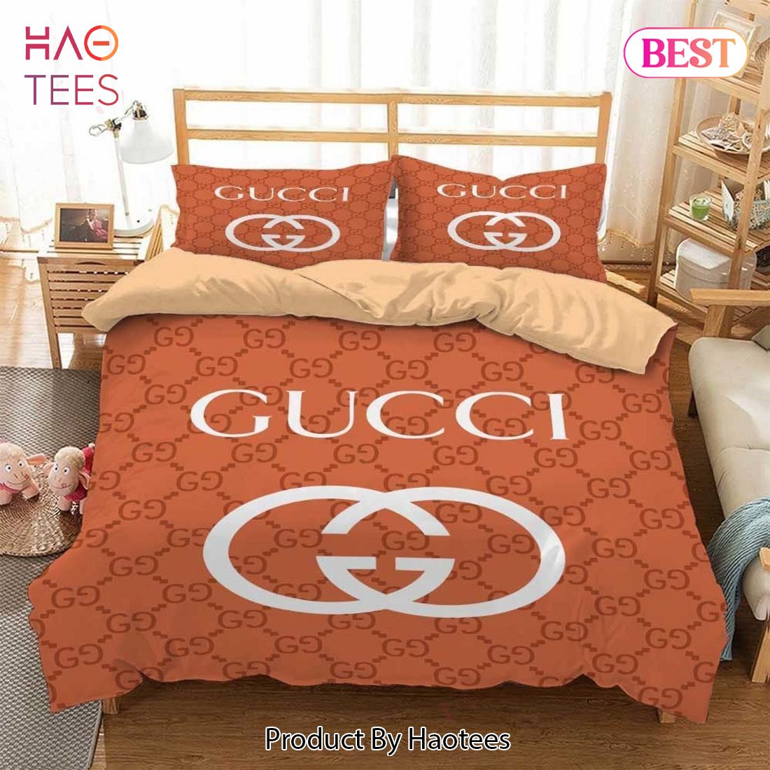 [SALE] Gucci Orange Fashion Luxury Brand Bedding Set Home Decor Luxury Store