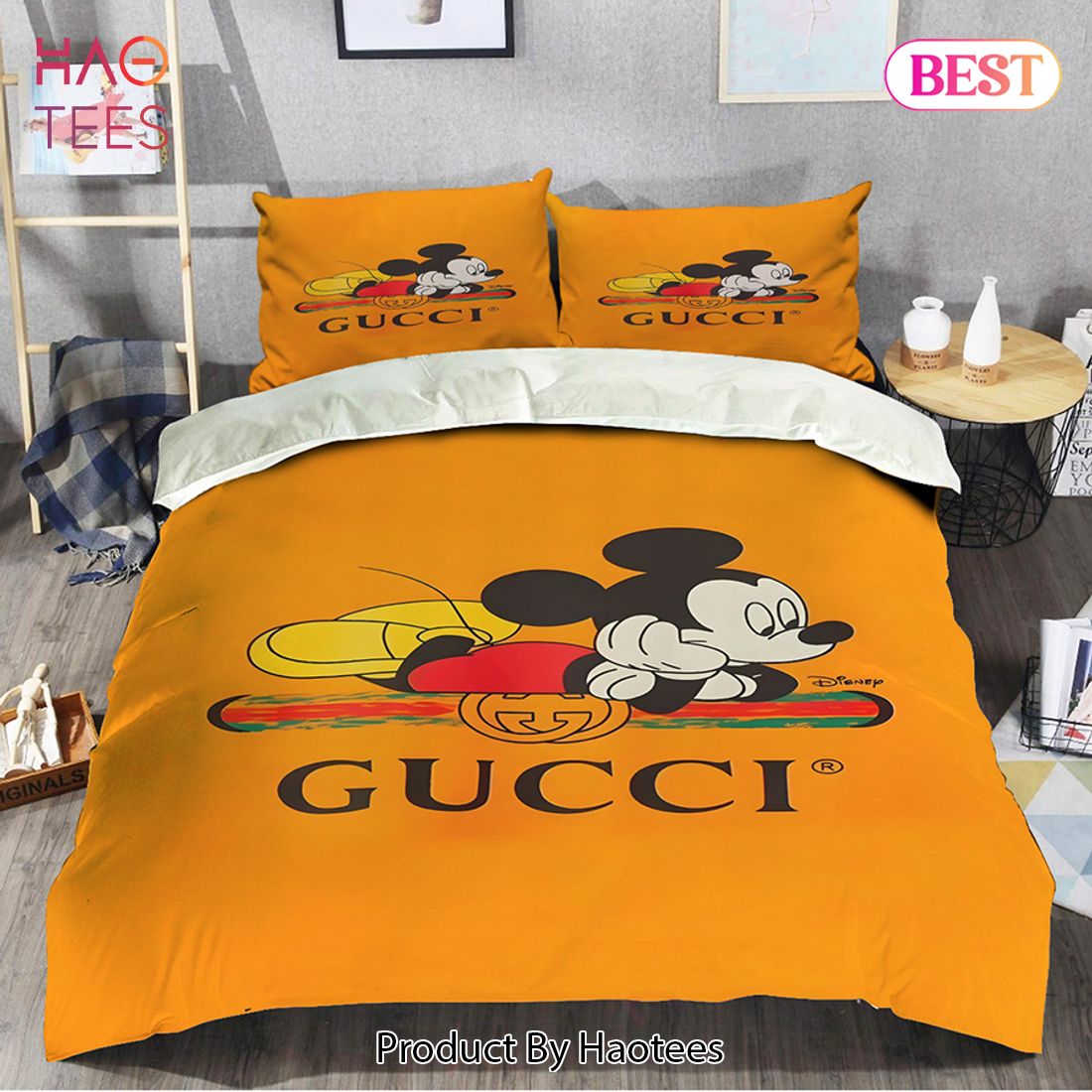 [SALE] Gucci Orange Mickey Fashion Logo Luxury Brand Bedding Set Home Decor Luxury Store