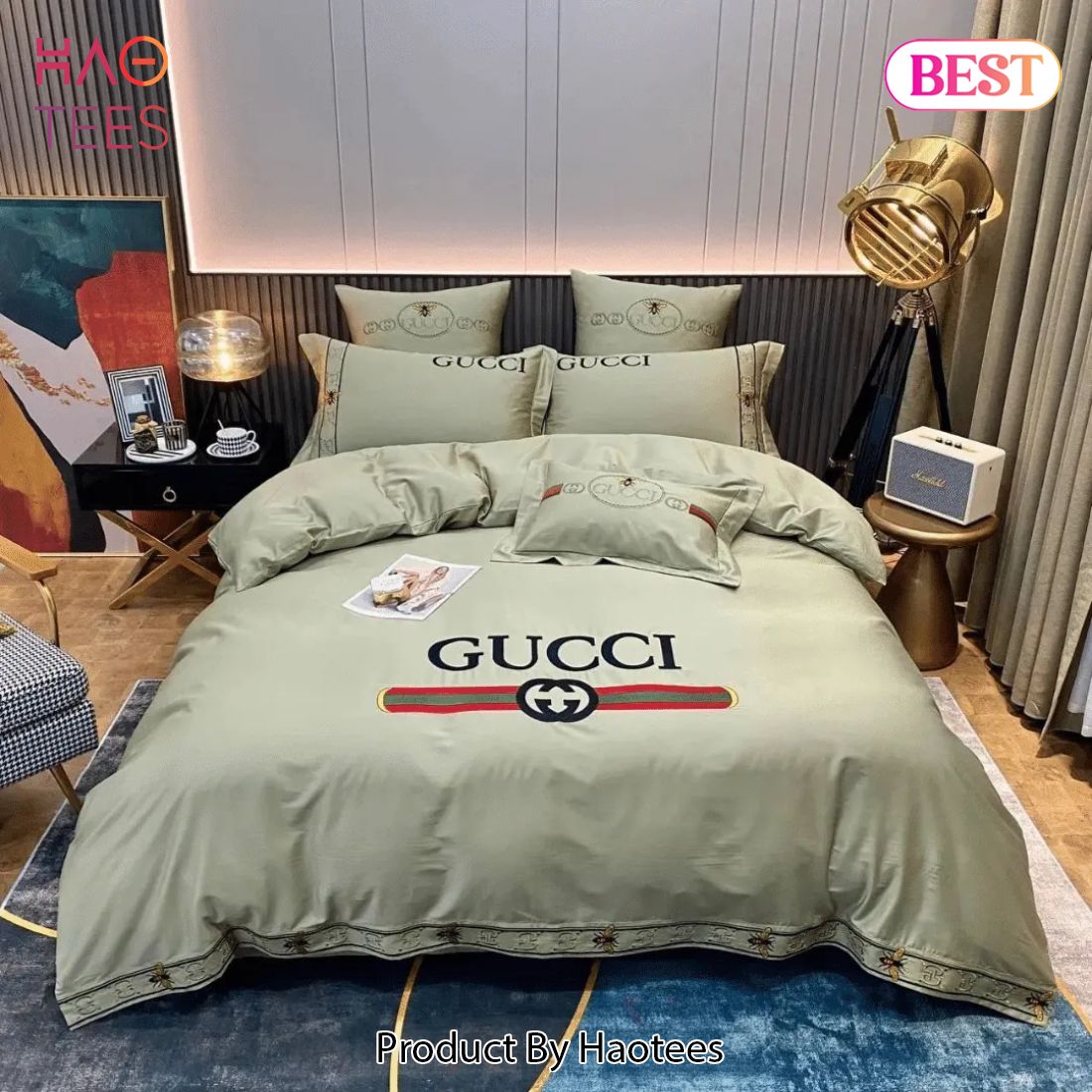 [SALE] Gucci Pea Luxury Brand High End Premium Bedding Set Home Decor Luxury Store