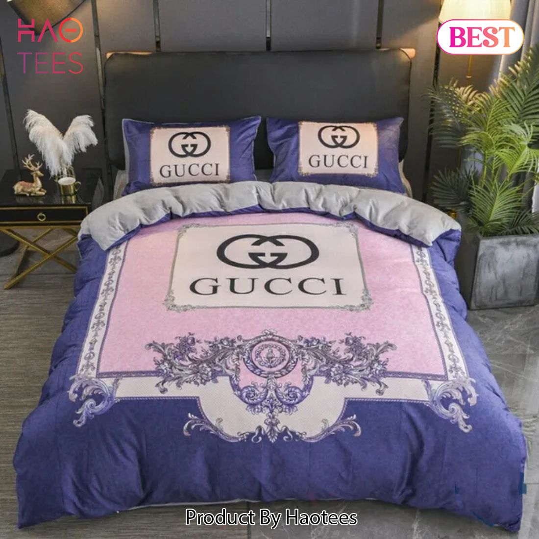 [SALE] Gucci Pink Blue Luxury Brand Bedding Set Bedspread Duvet Cover Set Home Decor Luxury Store