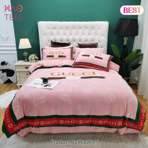 [SALE] Gucci Pink Luxury Brand Bedding Set Bedspread Duvet Cover Set Home Decor