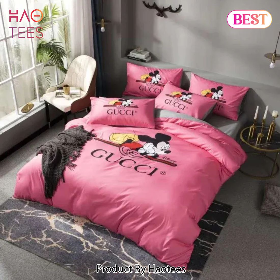 [SALE] Gucci Pinky Mickey New Hot Logo Luxury Brand High-End Bedding Set Home Decor Luxury Store