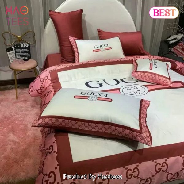 [SALE] Gucci Pinky White Luxury Brand Premium Bedding Set Bedspread Duvet Cover Set Home Decor
