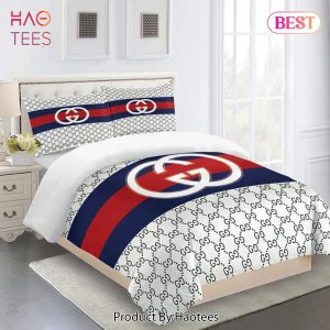 [SALE] Gucci Red Blue White Fashion Logo Limited Luxury Brand Bedding Set Home Decor