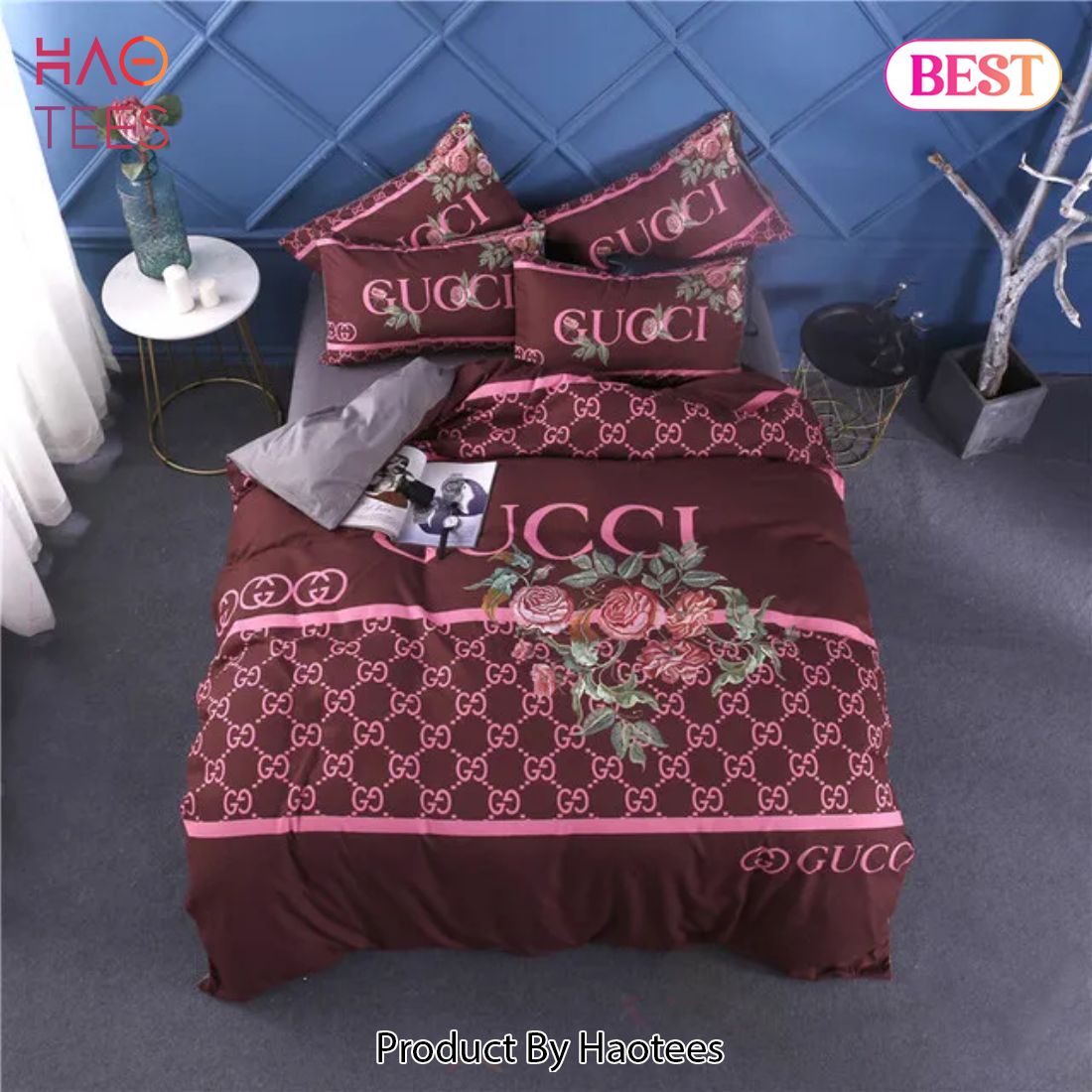 [SALE] Gucci Red Wine Luxury Brand Bedding Set Bedspread Duvet Cover Set Home Decor Luxury Store