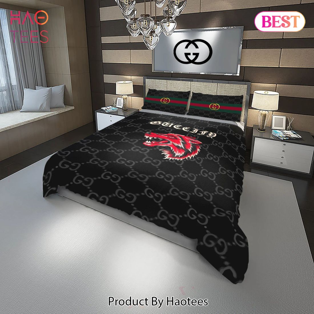 [SALE] Gucci Red Wolf Fashion Logo Luxury Brand Bedding Set Home Decor Luxury Store