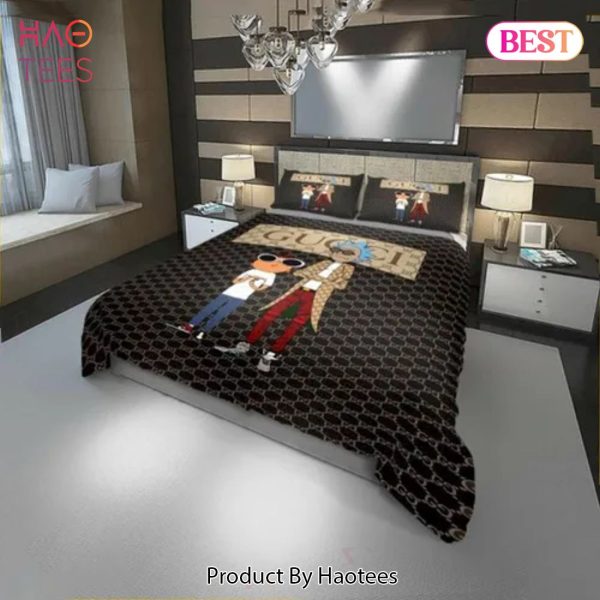 [SALE] Gucci Rick And Morty Luxury Brand Bedding Set Bedspread Duvet Cover Set Home Decor