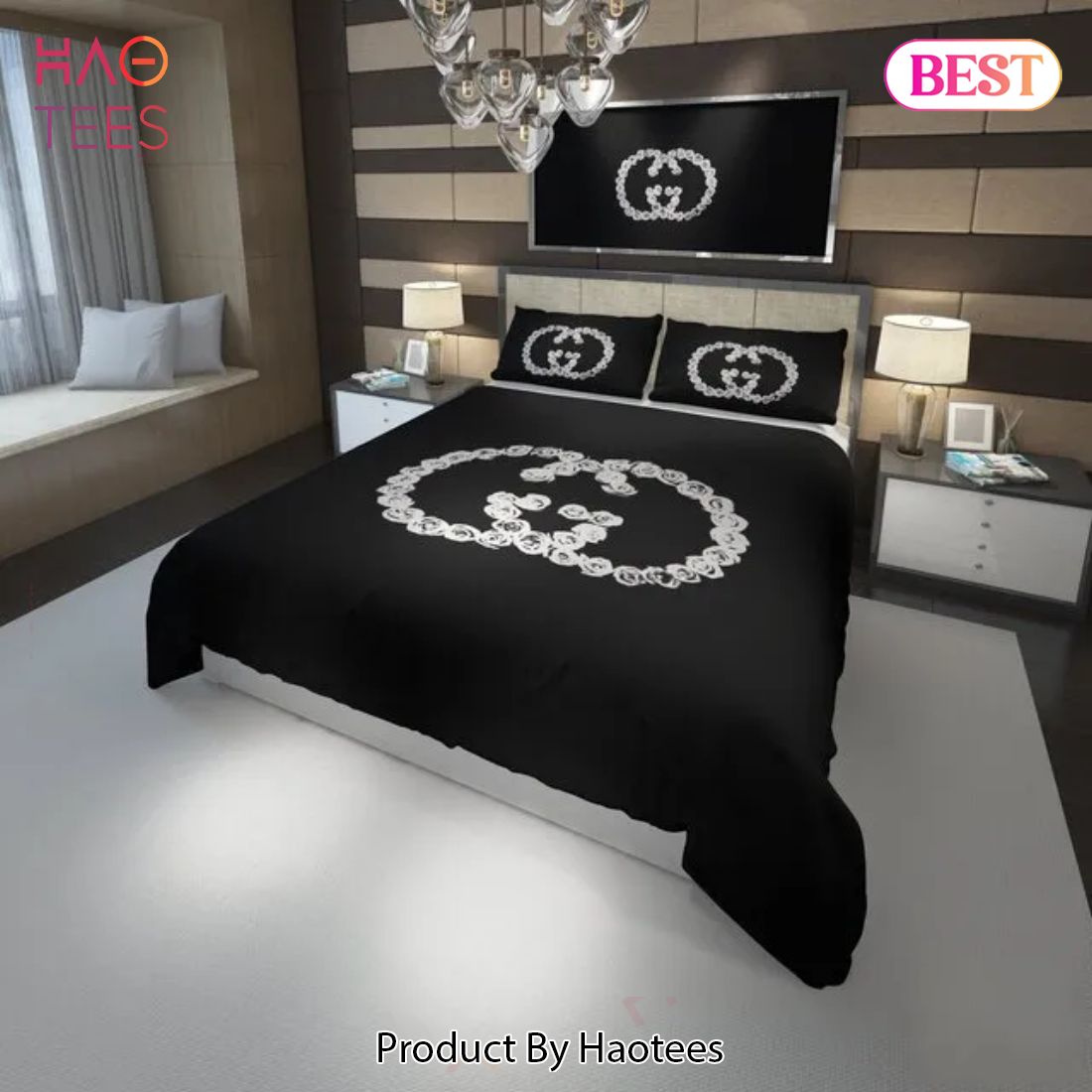 [SALE] Gucci Rose Black Luxury Brand Bedding Set Bedspread Duvet Cover Set Home Decor Luxury Store