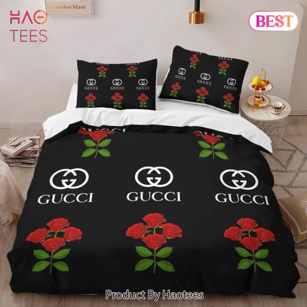 [SALE] Gucci Roses Fashion Logo Premium Luxury Brand High-End Bedding Set LV Home Decor