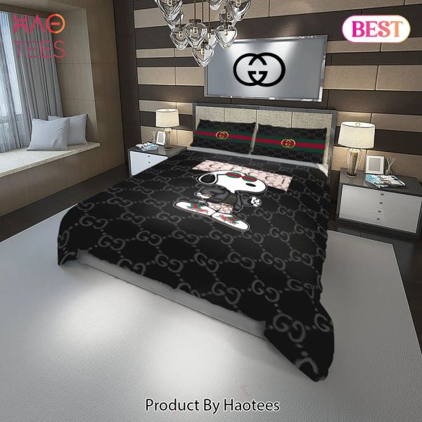 [SALE] Gucci Snoopy Fashion Logo Luxury Brand Premium Bedding Set Home Decor