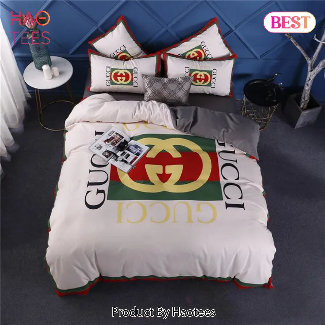 [SALE] Gucci Square White Luxury Brand Bedding Set Bedspread Duvet Cover Set Home Decor Luxury Store