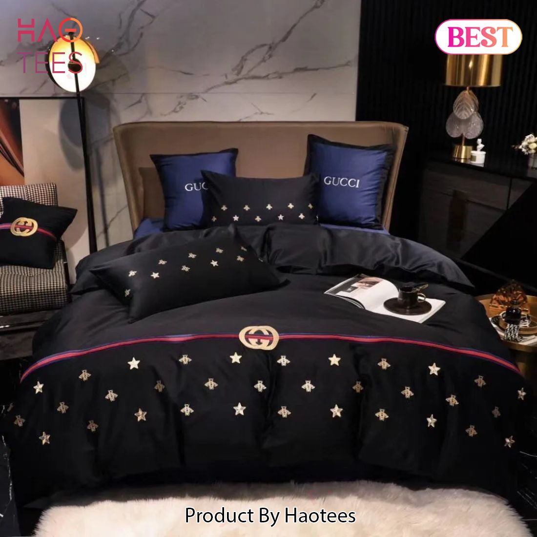 [SALE] Gucci Star Bee Luxury Brand High-End Bedding Set Home Decor Luxury Store