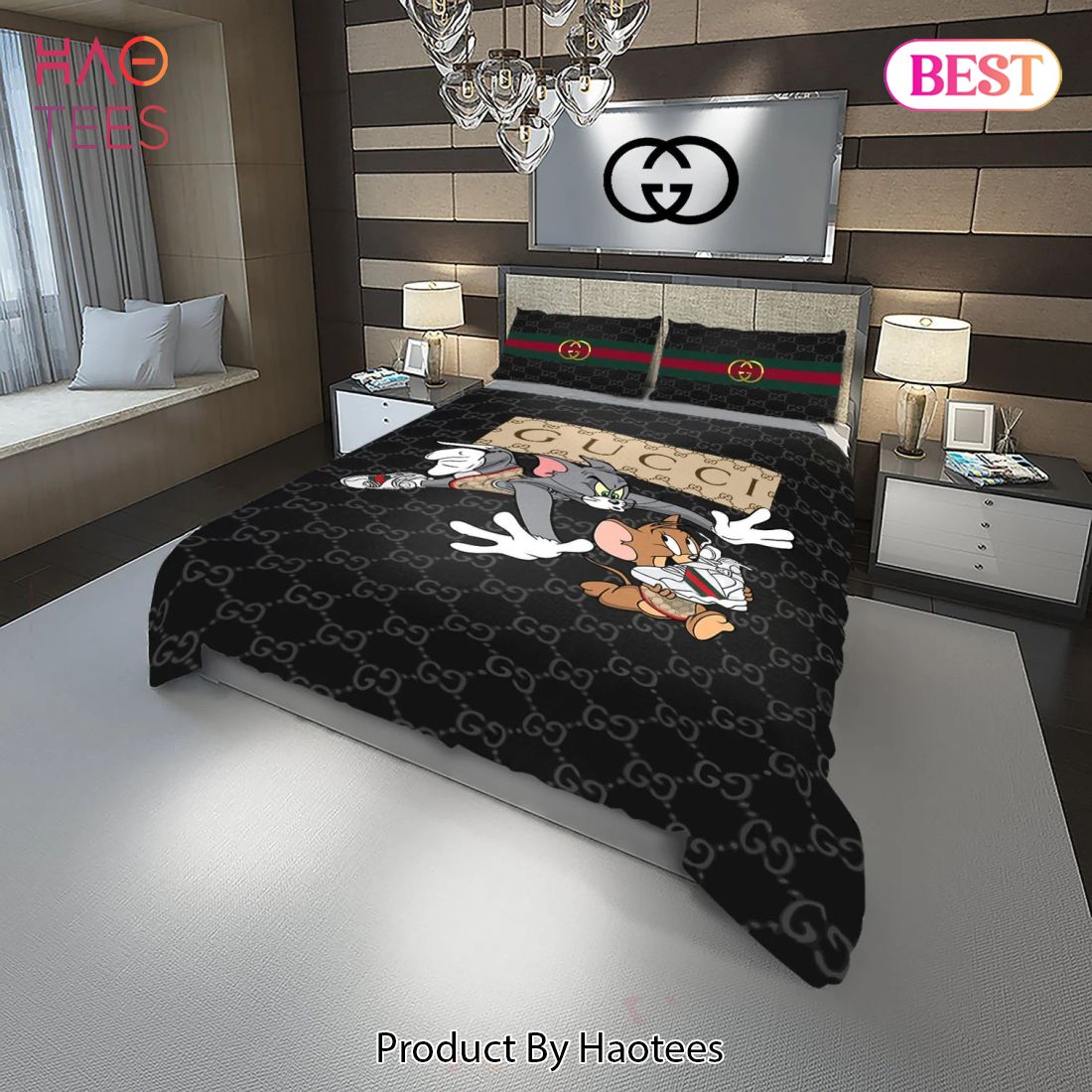 [SALE] Gucci Tom And Jerrry Fashion Logo Luxury Brand Premium Bedding Set Home Decor Luxury Store