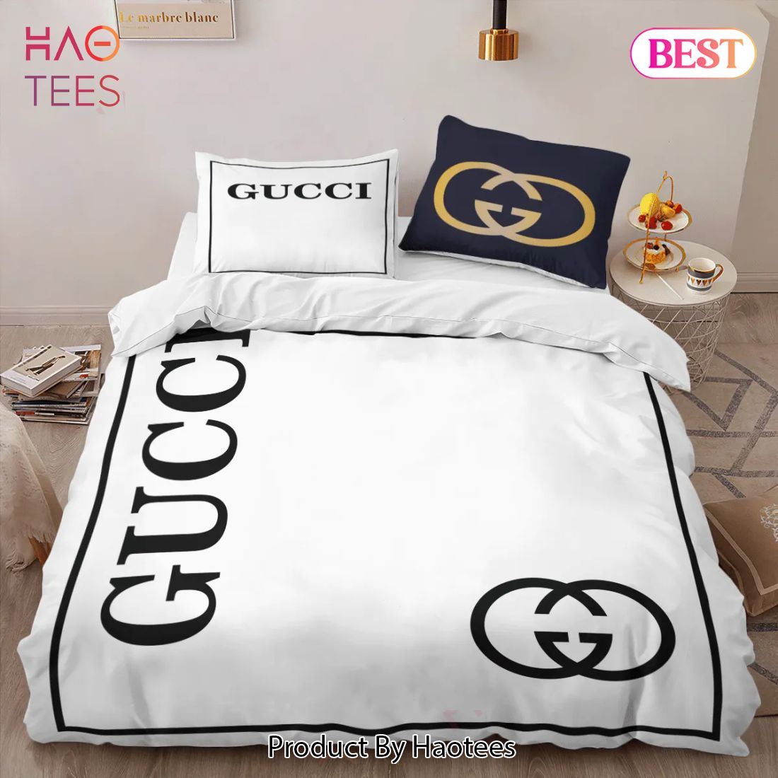 [SALE] Gucci White Luxury Brand High-End Bedding Set Home Decor Luxury Store