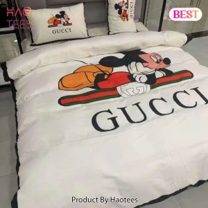 [SALE] Gucci White Mickey New Hot Logo Luxury Brand High-End Bedding Set Home Decor